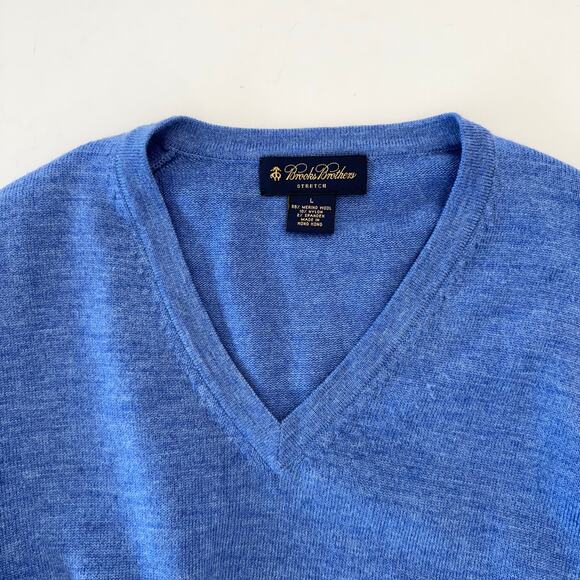 Brooks Brothers Stretch Merino Wool V-Neck Pullover Sweater Light Blue Men's L - Picture 10 of 11